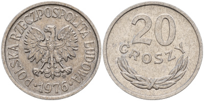 Польша 20 грошей 1976 MW KM А47 алюминий    4187-344