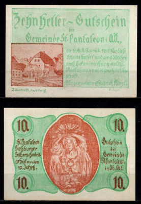 Австрия (Община Санкт-Панталеон) 10 геллеров 1920 бумага UNC (пресс) 7555-41-4-2