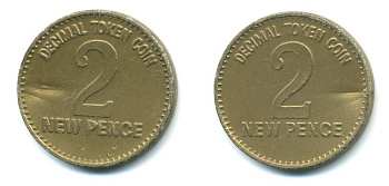 АНГЛИЯ 2 ПЕНСА ND ЖЕТОН, ТОКЕН, DECIMAL TOKEN COIN пластик 23-415
