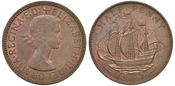 Великобритания 1/2 пенни 1967 Елизавета II (1952-2022) KM 896, Spink 4158 бронза 72-421