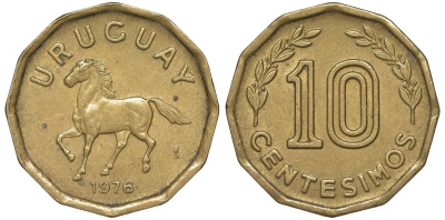 Уругвай 10 сентесимо 1976 KM 66 алюминиевая бронза 4164-721