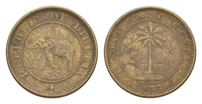 Либерия 1/2 цента 1937 KM 10 латунь 4614-812