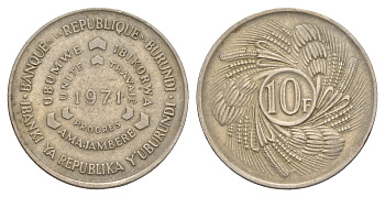 Бурунди 10 франков 1971 ФАО - Продовольственная программа KM 17 медно-никель 4650-422