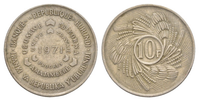 Бурунди 10 франков 1971 ФАО - Продовольственная программа KM 17 медно-никель 4650-422