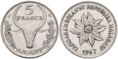 Мадагаскар 5 франков 1967 KM 10 сталь 4141-641