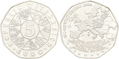 Австрия 5 евро 2004 расширение евросоюза KM 3122 серебро UNC 1521-1112