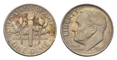 США 10 центов (дайм) 1965 Рузвельт KM 195a медь плакированная медно-никелем 4674-536