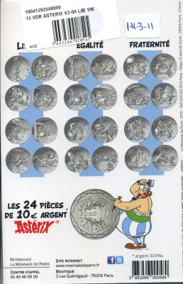 Франция 10 евро 2015 серия Астерикс и свобода, друид Панорамикс (Panoramix) разливает волшебный напиток, в оригинальном буклете KM NEW серебро UNC 1-4-3-28