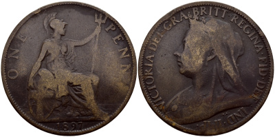 Великобритания 1 пенни 1897 Виктория (1837-1901) KM 790, Spink 3961 бронза 179-951