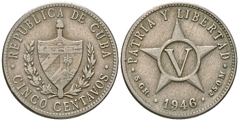 Куба 5 сентаво 1946 KM 11.3 медно-никель 4541-427