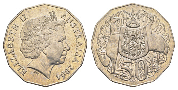 Австралия 50 центов 2004 Елизавета II (1952-2022), герб Австралии, кенгуру KM 404 медно-никель 4381-212