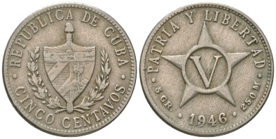 Куба 5 сентаво 1946 KM 11.3 медно-никель 4541-427