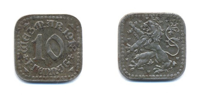 ВЕЙМАР 10 ПФЕННИГОВ 1918 НОТГЕЛЬД 29-224