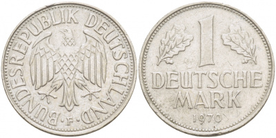 ФРГ 1 МАРКА 1970 F, KM 110, J. 385 медно-никель 3996-725