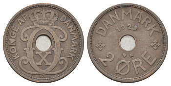 Дания 2 эре 1928 N, Кристиан X (1912-1947) KM 827 бронза 4701-719