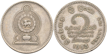 ШРИ-ЛАНКА 2 РУПИИ 1993 KM 147.1 медно-никель 4590-1133