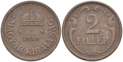 Венгрия 2 филлера 1939 BP KM 506 бронза 4115-1212