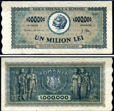 Румыния 1000000 леев 1947 Траян и Децебал, семья крестьян Pick 60 a бумага 8590-12-1-2