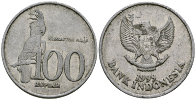 Индонезия 100 рупий 1999 черный пальмовый какаду KM 61 алюминий 4171-1135