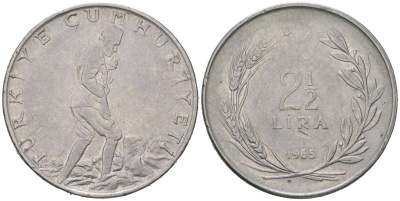 Турция 2 1/2 лиры 1965 KM 893.1 нержавеющая сталь 4590-935