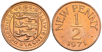 Гернси 1/2 пенни 1971 Елизавета II (1952-2022), герб KM 20 бронза  UNC  220-1214