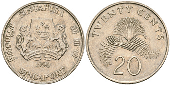 Сингапур 20 центов 1990 KM 52 медно-никель 4364-2537