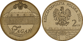 Польша 2 злотых 2006 MW, серия польские города, Жагань (Zagan) KM 569 нордик UNC 4448-1044