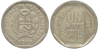Перу 1 новый соль 2009 KM 308.4 медно-никель 4605-147