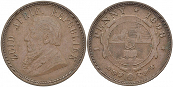 Южно-Африканская Республика, Трансвааль 1 пенни 1898 Пауль Крюгер KM 2 медь 180-1011