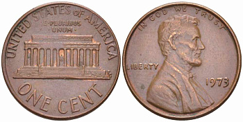 США 1 ЦЕНТ 1973 ЛИНКОЛЬН KM 201 медь цинк 105-613
