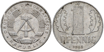 ГДР 1 пфенниг 1968 A KM 8.1 алюминий 100-522