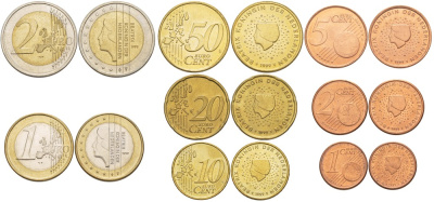 НИДЕРЛАНДЫ ЕВРОНАБОР ИЗ 8 МОНЕТ 1999 KM 234, 235, 236, 237, 238, 239, 240, 241 биметалл N6-37