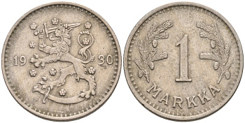 ФИНЛЯНДИЯ 1 МАРКА 1930 S KM 30 медно-никель 4563-627