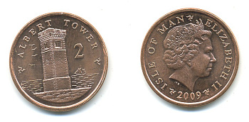 ОСТРОВ МЭН 2 ПЕНСА 2009 БАШНЯ АЛЬБЕРТА KM 1254 сталь плакированная медью UNC 540-316