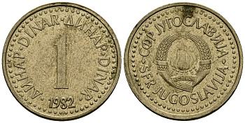 Югославия 1 динар 1982 KM 86 никель латунь 4167-1023