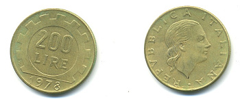 Италия 200 лир 1978 R, шестерня KM 105 алюминиевая бронза 4379-416