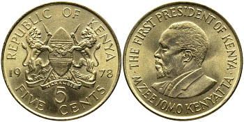 Кения 5 центов 1978 Джомо Кениата KM 10 никель латунь 3336-551