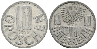 Австрия 10 грошей 1972 KM 2878 алюминий 4167-237