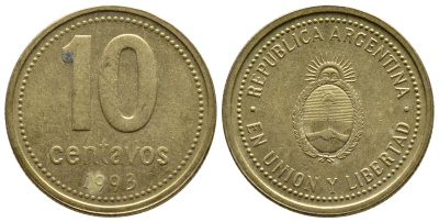 Аргентина 10 сентаво 1993 герб KM 107 алюминиевая бронза 80-817