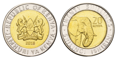 Кения 20 шиллингов 2018 слон KM 48 биметалл  UNC  M71-10