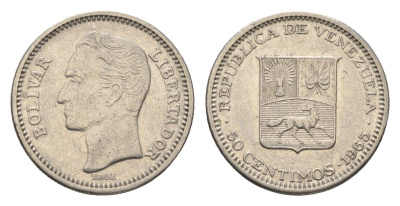 Венесуэла 50 сентимо 1965 Симон Боливар Y 41 никель 4664-414