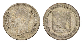 Венесуэла 1/4 боливара 1948 Y 20 серебро 4669-632