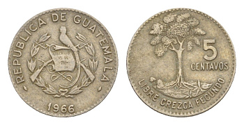 Гватемала 5 сентаво 1966 KM 266 медно-никель 4649-921