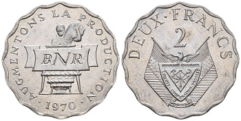 Руанда 2 франка 1970 FAO KM 10 алюминий  UNC  4610-422