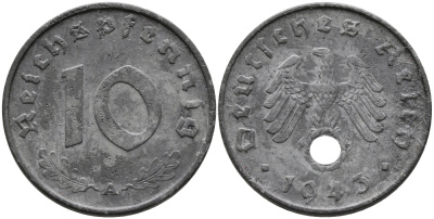 Германия 10 рейхспфеннигов 1943 A KM 101, J.371 цинк 95-821