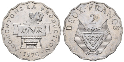 Руанда 2 франка 1970 FAO KM 10 алюминий  UNC  4610-422