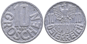 Австрия 10 грошей 1959 KM 2878 алюминий 26-1159