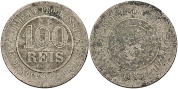 Бразилия 100 рейс 1893 KM 492 медно-никель 4589-1023