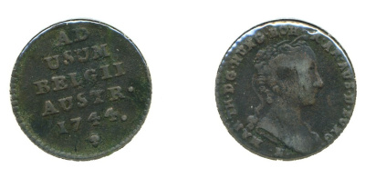 АВСТРИЙСКИЕ НИДЕРЛАНДЫ 1 ЛИАРД 1744 МАРИЯ ТЕРЕЗА KM 1 медь 503-531