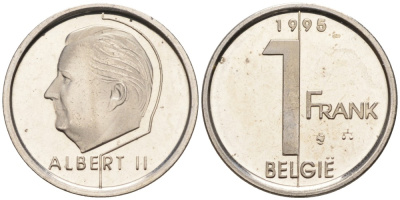 Бельгия 1 франк 1996 Belgie KM 188 железо плакированное никелем UNC 192-524